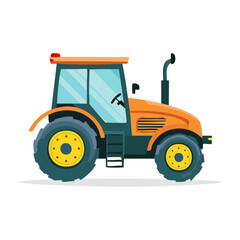 Illustration of a detailed orange tractor with large wheels on a white background, ready for agricultural tasks