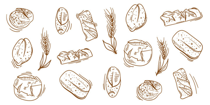 Bread background in doodle art design for bread shop advertisement template