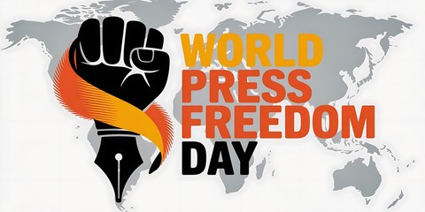 World press freedom day concept with fist pen and world map