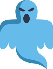 Light blue cartoon ghost floating with angry expression, perfect for halloween projects