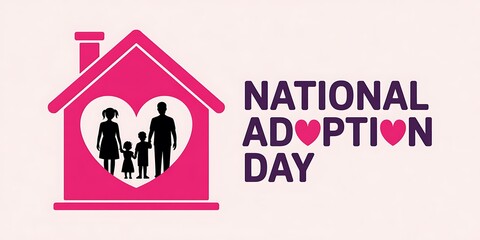 National adoption day silhouette family inside heart house pink illustration