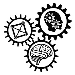 Interconnected gears symbolizing the synergy of brainpower technology and abstract concepts in a unified system