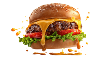 big fresh burger with cheese and bacon isolated on white background