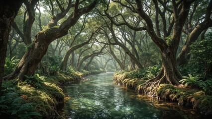 Botanical river in the forest background, travel, nature, tree, forest, green, trees, beautiful, natural, river