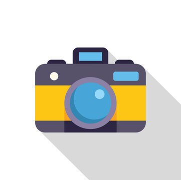 Colorful camera icon with long shadow, representing photography, image capturing and technology