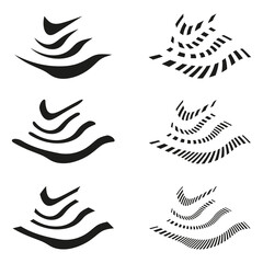 Abstract wave symbols. Set of three elements. Black white graphic. Vector signal icon