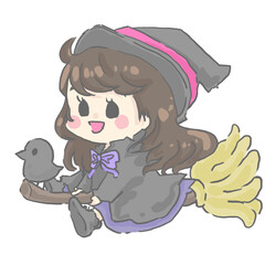 ほうきに乗った魔女の女の子