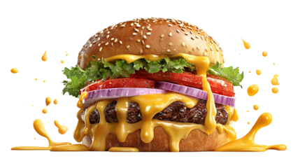 big fresh burger with cheese and bacon isolated on white background