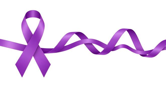 Purple awareness ribbon with wavy ribbon isolated on transparent background