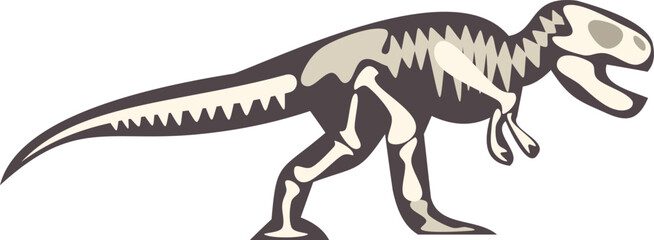 Side view of a tyrannosaurus rex skeleton walking, showcasing its prehistoric fossil remains