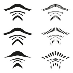 Set of broadcast waves. Minimal linear shapes. Black white abstract. Vector signal icons.