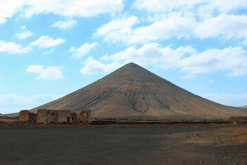 Arid Mountain Landscape in Fuerteventura with Sparse Desert Vegetation