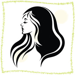 Elegant woman with flowing hair in profile against a serene backdrop symbolizing inner peace and beauty for wellness concepts and design projects showcasing feminine grace