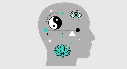 Mind balance concept symbols inside human head silhouette