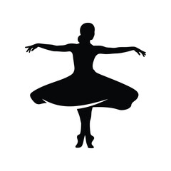 Graceful silhouette ballet dancer pirouette elegance motion studio silhouette art isolated on white background © azad