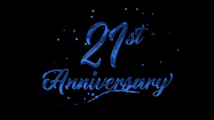 21st anniversary text animation in blue metallic effect. suitable for celebrating special occasions, invitations, anniversary cards and social media. Includes alpha channel for any background.