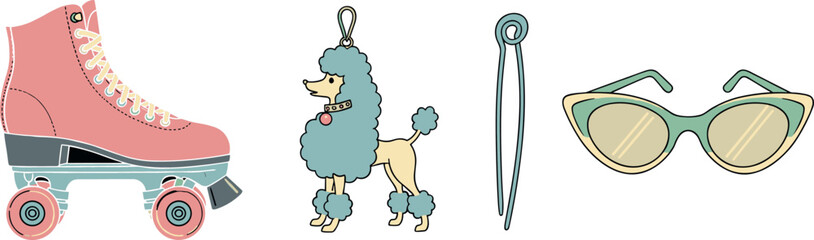 Retro Roller Skate, Poodle Charm, and Cat-Eye Sunglasses