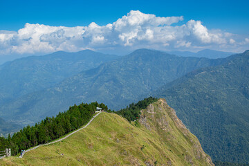 Tarey Bhir point,favourite tourist spot, Sikkim,India. A long path on the hills, a breathtaking viewpoint at the end of the edge, tourists get spectacular view of Himalayan mountains in front of them.