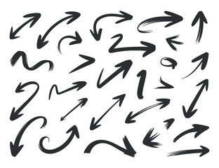 Hand Drawn Arrows Brush Stroke Style Directional Arrow Set Vector