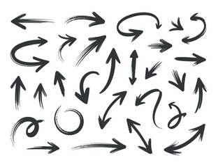Hand Drawn Arrow Set Vector Brush Stroke Directional Graphic Icons