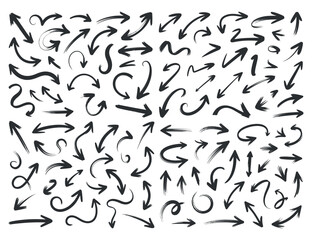 Hand Drawn Arrows Pack. Direction Arrow Collection. Grunge Arrows Vector Illustration