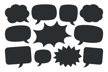 Monochrome Silhouette Set of Basic Speech Bubbles Isolated on White