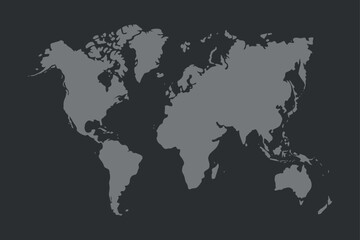World Map Outline Gray Simple Vector Illustration