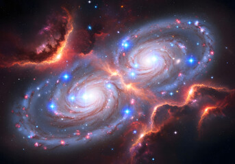 Fototapeta premium Vivid illustration of two galaxies colliding, creating a celestial spectacle of cosmic energy 