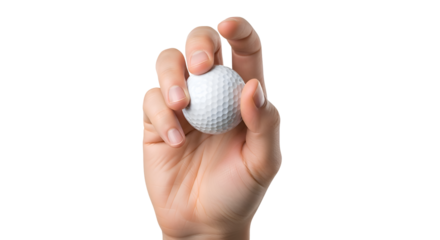 Hand holding a golf ball isolated on transparent background