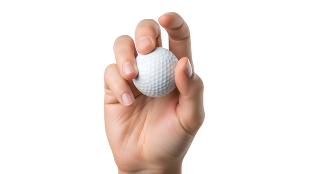 Hand holding a golf ball isolated on transparent background - Powered by Adobe