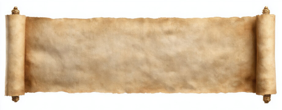 Scroll of old parchment paper isolated on white
