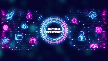 Continuous Improvement Concept with Neon Icons and Circuit Board Background growth development