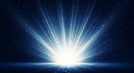 Fototapeta premium Bright blue light rays emanating from a central point against a dark starry background