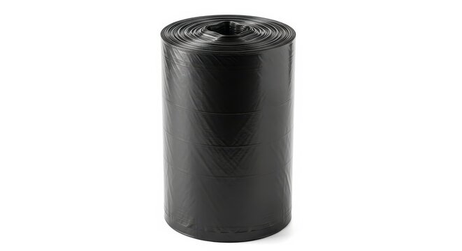 Roll of durable black plastic garbage bags for household waste