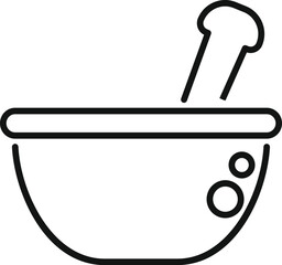 Simple line icon of a mortar and pestle, essential tool for grinding and crushing, commonly used in cooking and medicine preparation