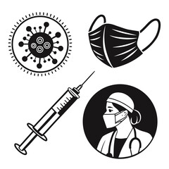 Medical icons representing virus protection vaccination and healthcare professionals fighting disease outbreaks