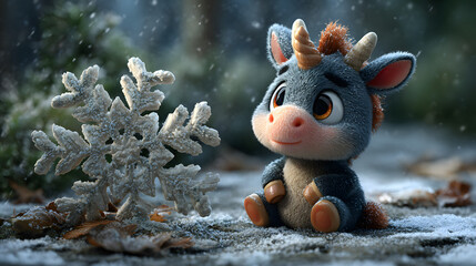 Naklejka premium Cute Winter Unicorn with Snowflake Magic