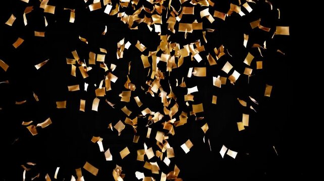 Colorful confetti cascades down against a black background, creating a lively atmosphere. Perfect for celebrations, this cheerful sight elevates any occasion