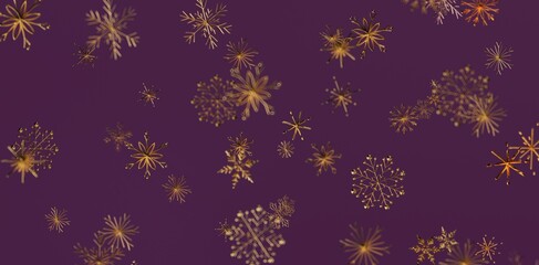 Stunning golden snowflakes against a rich purple backdrop. Perfect for holiday designs, winter themes, and festive celebrations. Ideal for cards