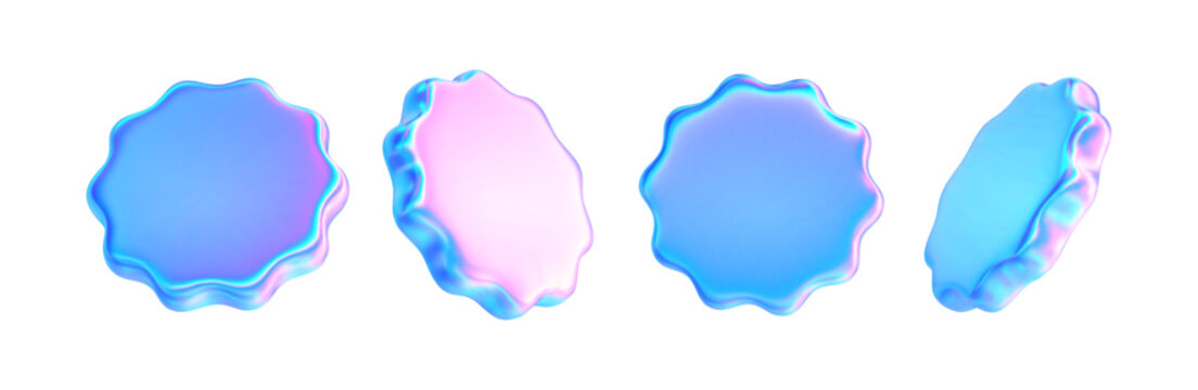 3d holographic round discount sticker. Circle hologram starburst badge. Round tag scallop. Vector design element for sale, price, promotion, discount