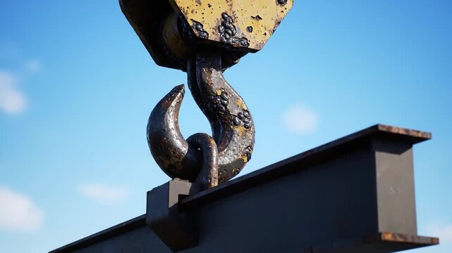 A crane hook on top of a metal structure