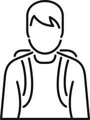 Line drawing of a young male student wearing a backpack going to school, college, or university, simple education icon
