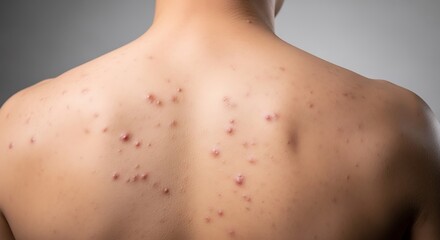 Back with Acne Pimples Red Bumps Skin Condition in Close Up