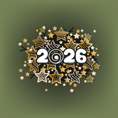 Happy New Year 2026! Stylized numbers in cartoon style. Vector illustration for holiday decor and greetings.