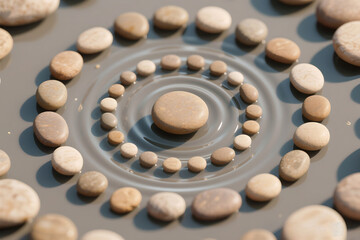 Smooth Round Stones Arranged in Concentric Circles Creating Gentle Ripples on Water Surface