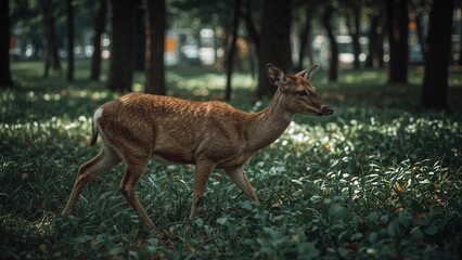 Deer In The City, Wild Animals,Selective Focus