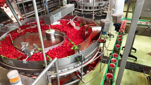 drone, interni di stabilimento lavorazione di conserve di pomodoro
