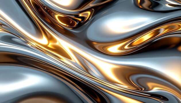 Abstract Fluid Metallic Composition with Dynamic Light Reflections and Luxurious Texture