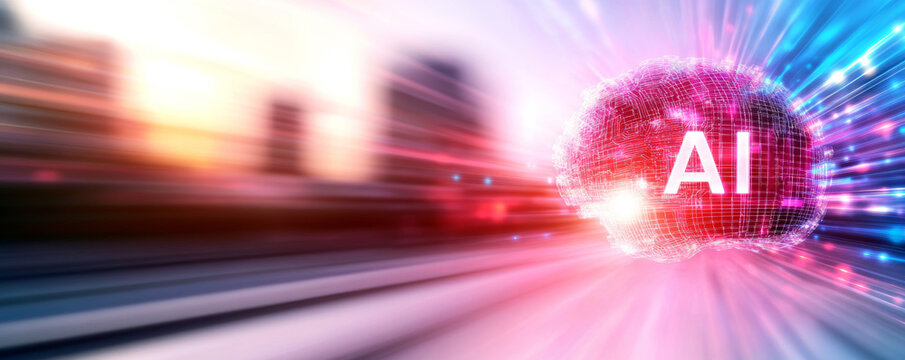 AI brain representing advanced machine learning and deep learning concepts, powered by big data and fast evolving digital technology