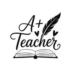 A plus teacher with feather pen and open book illustration